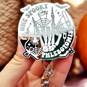 Spooky Phlebotomy Badge Reel - Xray Girl Creations, Funny Badge reel for nurses, xray techs and hospital workers. Retractable swivel clip with a 360 rotation. Great gift for coworker. Cute Badge for Work. Badge clip, Badge pull