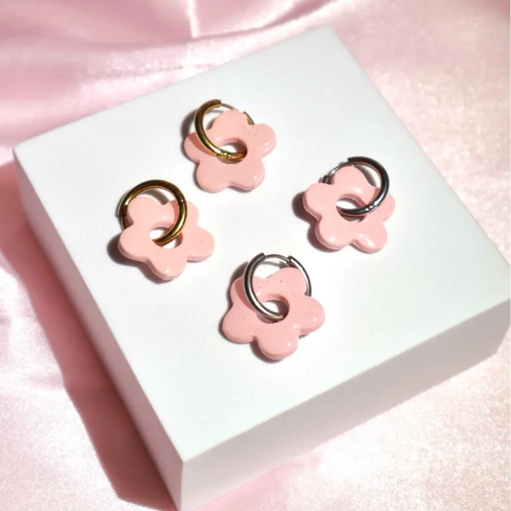 Handmade Pastel Pink Flower Hoops for Women - Fashion Earrings