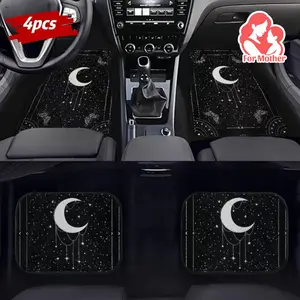 4-piece moon and butterfly pattern car floor mats, suitable for most front and rear seat carpets, interior protection and decoration, perfect gift for Mother's Day, Father's Day, and Valentine's Day, Car Interior Accessory