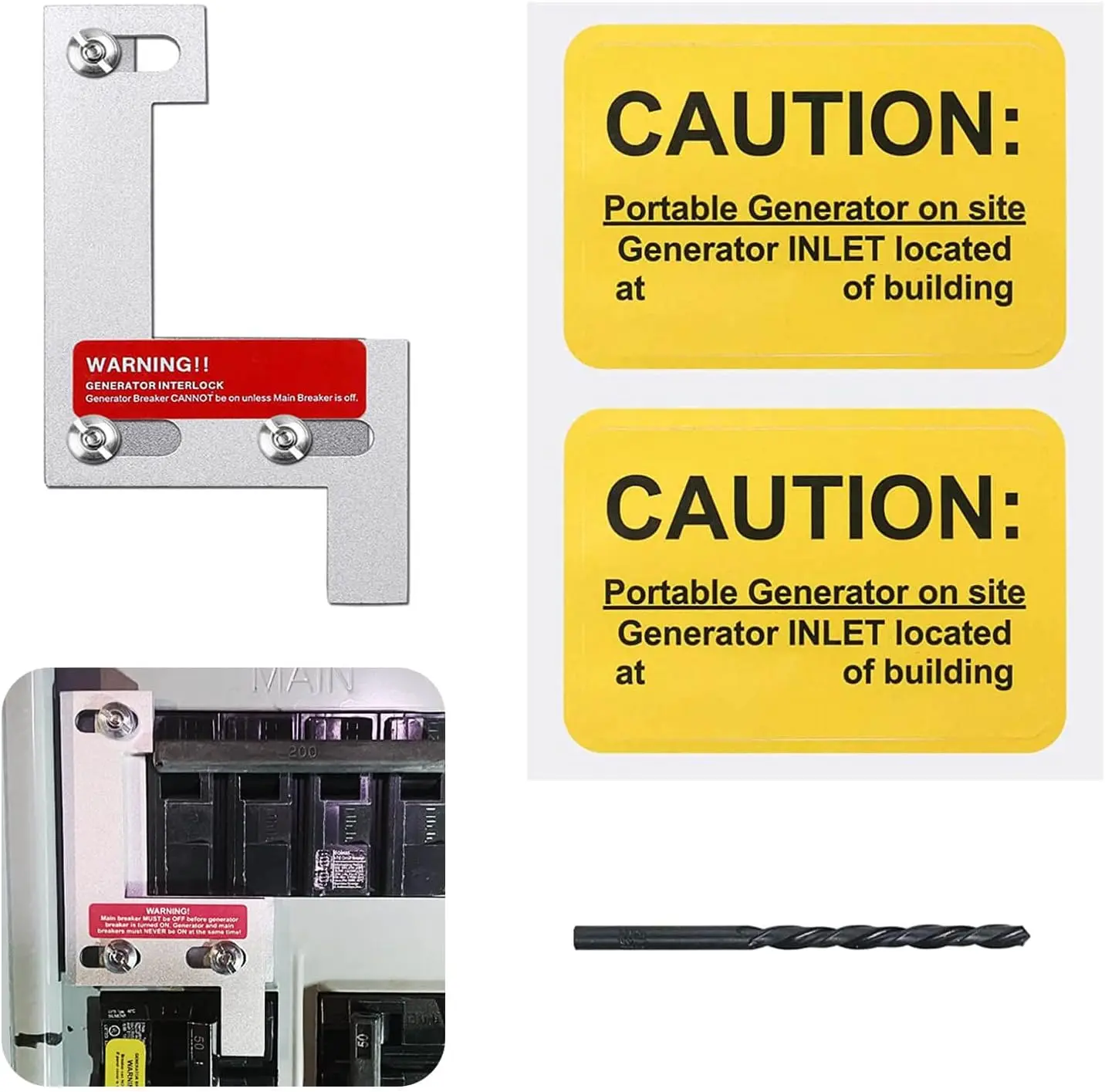 Generator Interlock Kit Compatible with ITE, Gould, , Siemens, and Thomas and Betts, 150 or 200 amp panels, 1 1/4 Inch Spacing between main and generator breaker