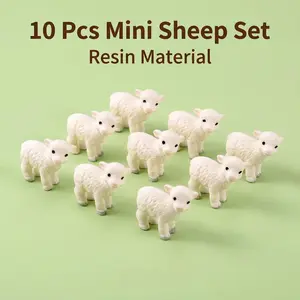 10 Mini Resin Lamb Figurines, Cute Sheep Micro Model, Fairy Garden Decor, Miniature Landscape Ornament, Party Gift Idea