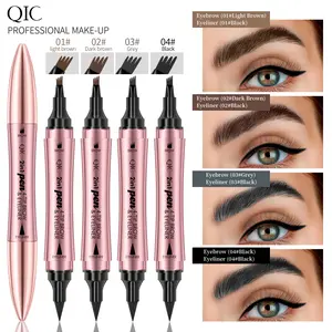 QIC Eyebrow Pencil, 2-in-1 Waterproof Eyebrow Pen with 4 Tip Brow Pen and Ultra-Precise Brow Pencil ,Eyebrow Makeup for Natural Looking Eyebrows, Stay on All Day
