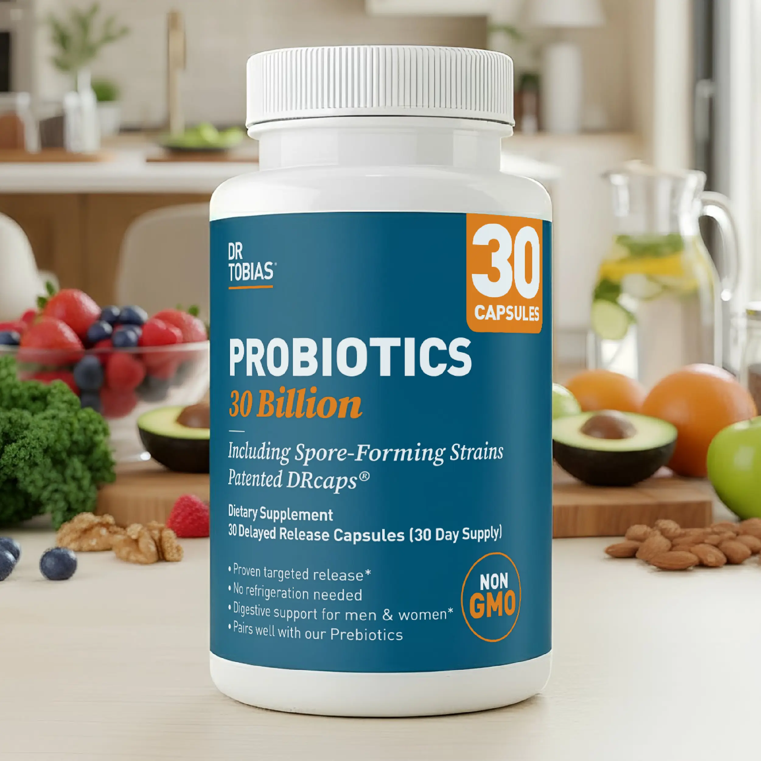 Probiotics 30 Billion CFU with Spore-Forming Strains, Delayed Release Formula for Digestive & Immune Health Support, No Refrigeration Required