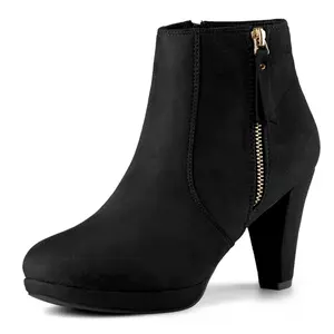BLISSFUL STEP Side Zip Low Platform Chunky Heel Ankle Booties
