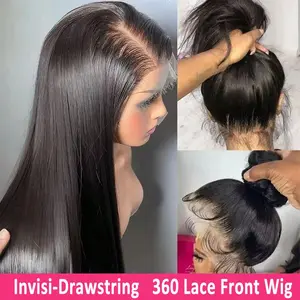 360 Wig Bone Straight 180 Density Invisi Strap 360 Full Lace Frontal Wig Invisible Drawstring Lace Wig 14 34 Inch Straight Lace Front Wig Human Hair Natural Hairline Can Do Ponytail For Black Women