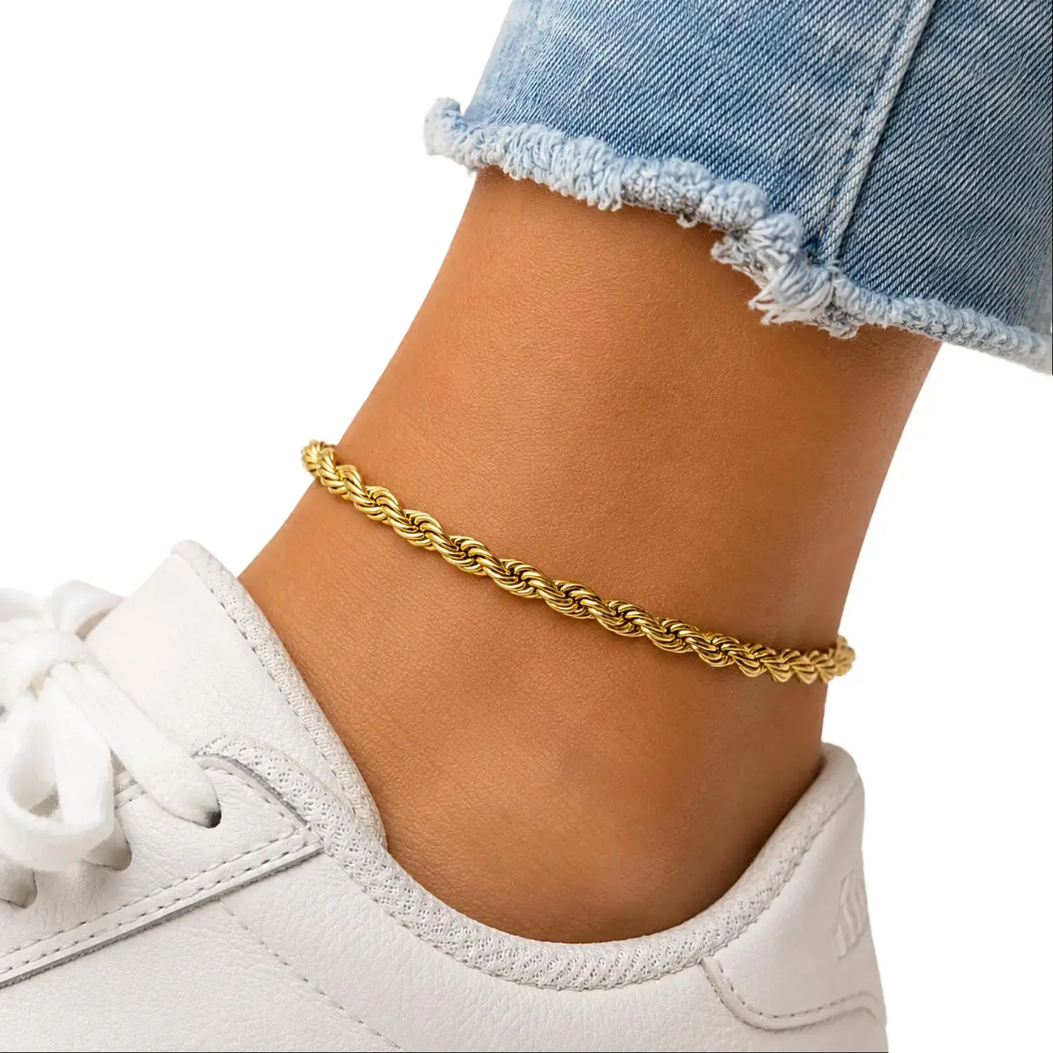 BA UNIQUE FASHION 14K Gold Electroplated 5mm 9", 10" Rope Chain Anklet Ankle Bracelet Made in Korea