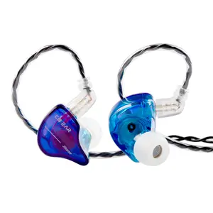 Keephifi KBEAR Storm Wired In-Ear Monitor Headphones, Single Driver Crystal Audio, Detachable Cable, Built-In Microphone, Blue-Purple Mix Color, for Music Calling