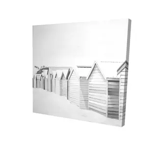 212 MAIN White Sea Monochrome Beach Cabins Unframed Art Print - 24x24 in, Minimalist Living Room Artistic Decoration, Modern Home Decor Poster