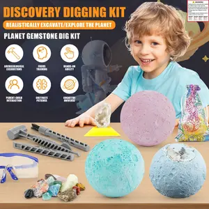 Planet gemstone dig kit Solar System Science Kit for Kids, Excavate 11 Real Gems, STEM Educational Space Toys Visual Learning Tools Planet Collection Kit, Archaeology Geology Science Projects Gift for Boys&Girls Age 6+