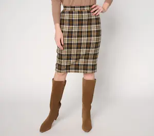 Susan Graver Regular Knit Plaid Pencil Skirt