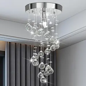 Modern Crystal Chandelier Elegant Spiral Flush Mount Chandelier Modern Raindrop Crystal Ball Chandeliers Fixture Pendant Ceiling Lamp Lighting Fixtures for Bedroom Hallway Living Room D8"x H15.8"