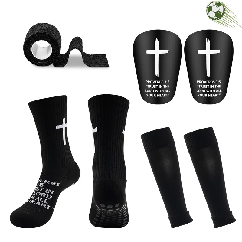 1 set of football accessories - durable football equipment, including grip socks, sports socks, football inserts, sports bandages - breathable, knitted fabric, multiple colors, Soccer Grip Socks, Sports Athletic Socks