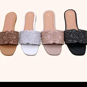 Name Sparkling Rhinestone Slides for Women - Comfortable Open-Toe Sandals in Brown Silver Pink & Black - Perfect for Summer