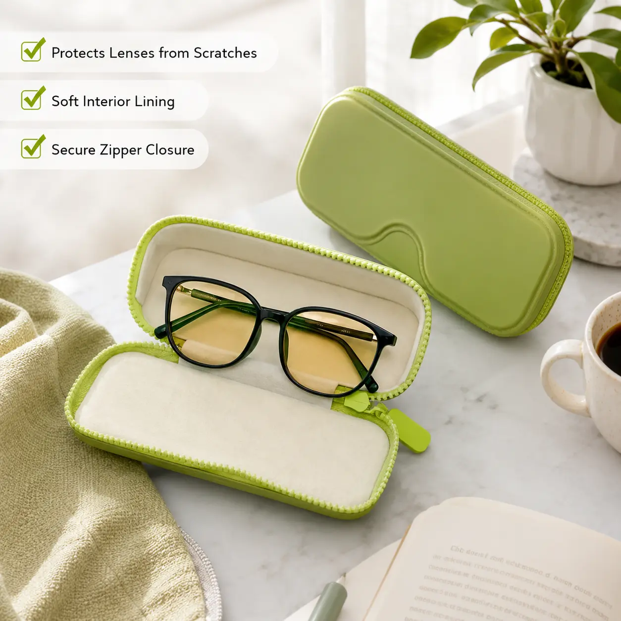 1 Count, Silicone Eyeglasses Storage Case with Zipper Closure Soft Inner Lining Portable Eyewear Organizer for Daily Carrying in Handbags