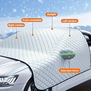 Car Windshield Snow Cover 4 Layer Anti-Snow Ice UV Frost Rain Wiper Mirror Protector, Compact Suv Sunshade for Car Outside with Storage Bag