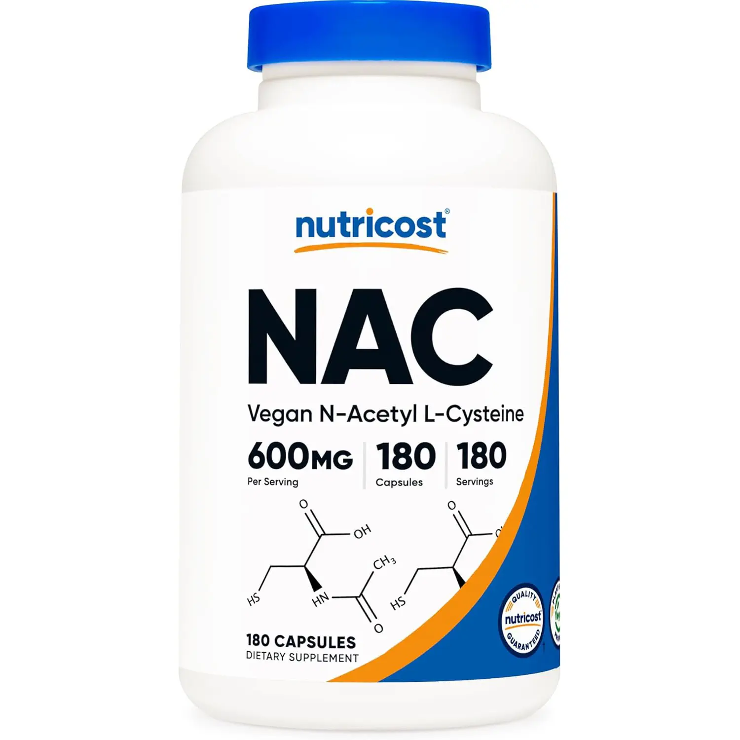 Nutricost N-Acetyl L-Cysteine (NAC) 600mg, 180 Capsules - Non-GMO, Gluten Free