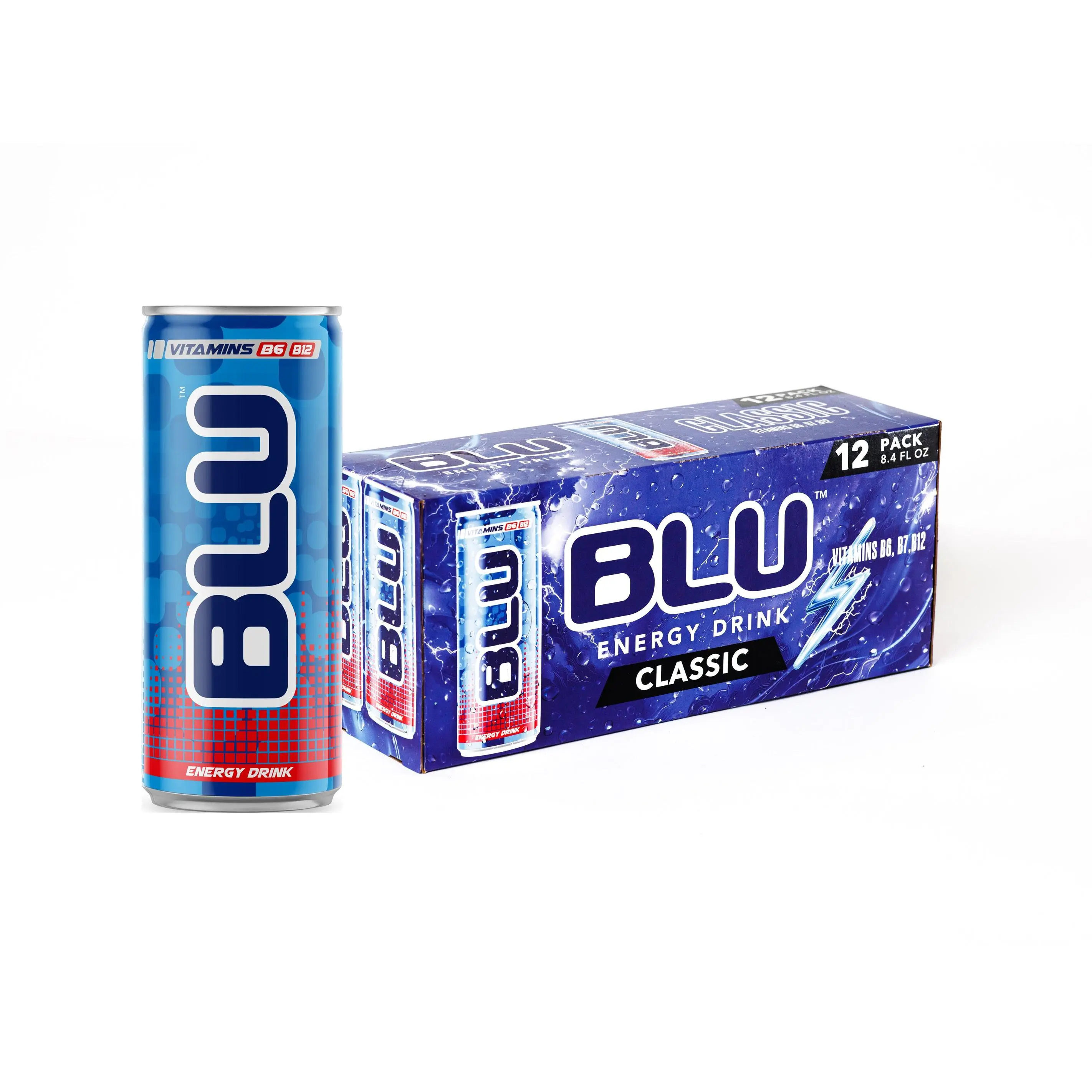BLU Classic 12-Pack Energy Drink - Smooth Refreshing with B Vitamins B3 B6 B12 for Focus & Energy - 8.4 fl oz - Clean Energy Beverage