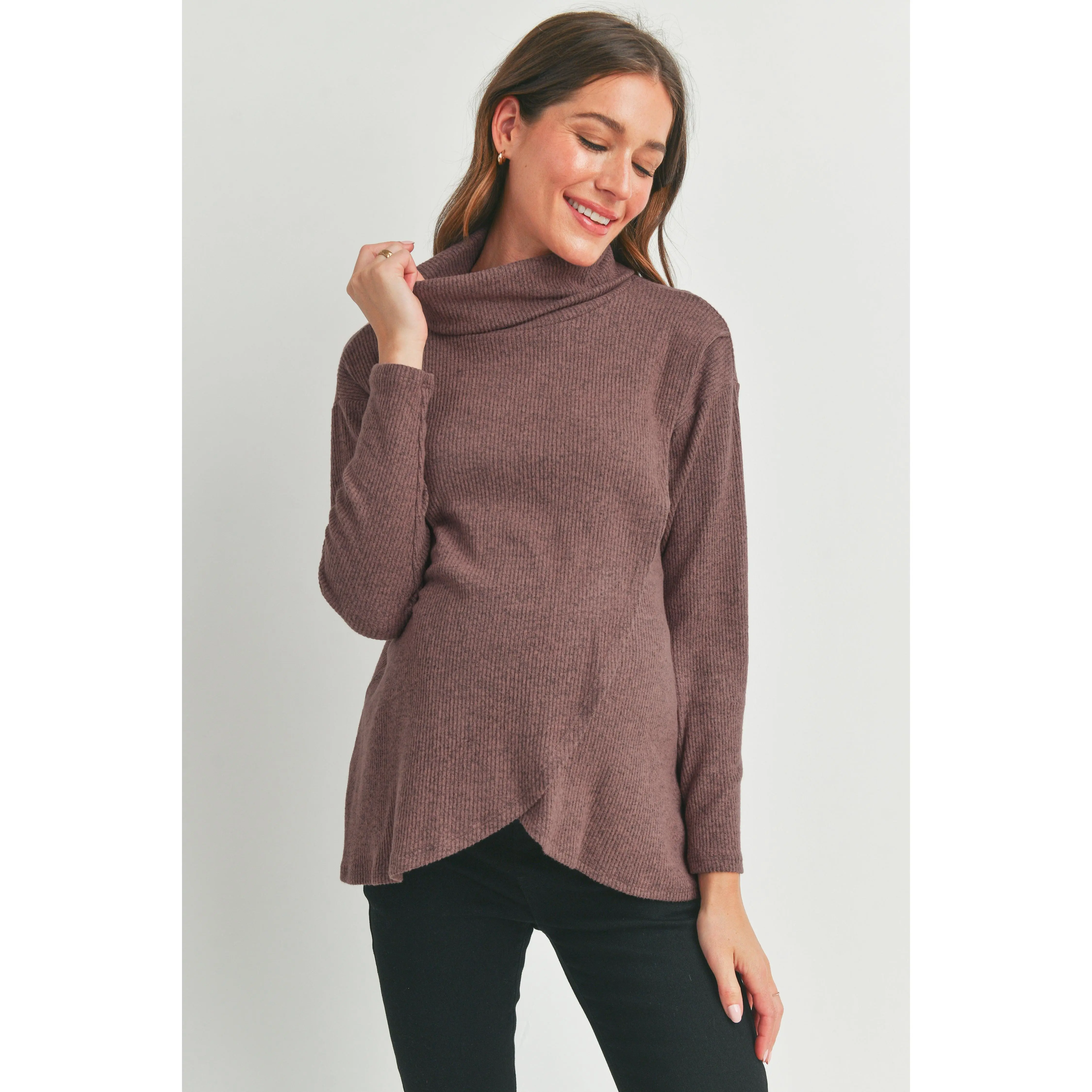 Ribbed Turtleneck Overlap Maternity Sweater