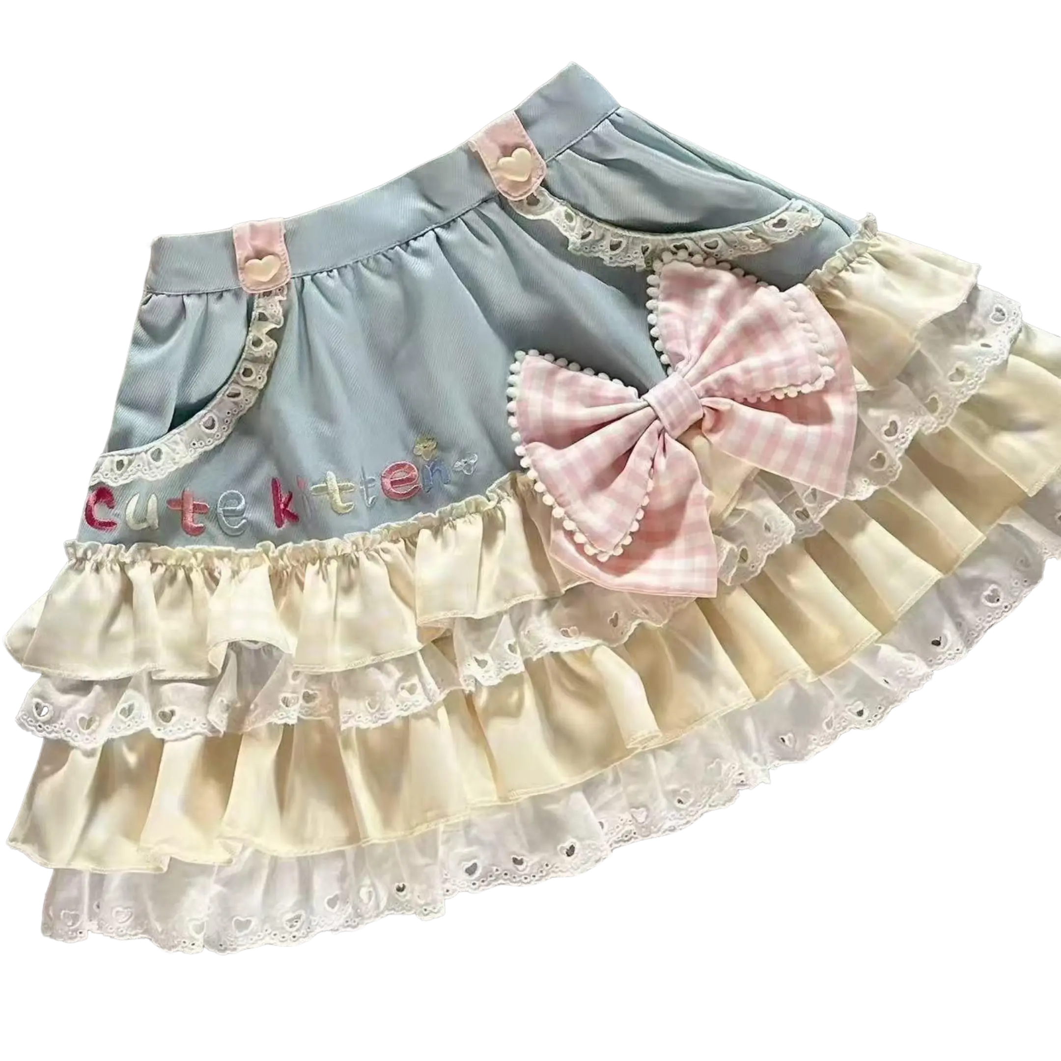 TOP y2k New summer style spliced bow lace trim cake skirt  subculture COOL