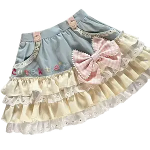 TOP y2k New summer style spliced bow lace trim cake skirt  subculture COOL