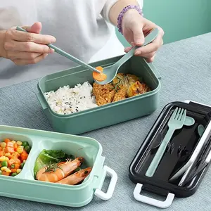 1400ml Lunch Box with Fork & Chopsticks & Spoon, 1 Count Portable Compartment Food Box, Microwave Lunch Box for Home Office School Picnic