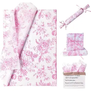120 Sheets  Floral Tissue Paper Chinoiserie  Wrapping Paper   White  Packaging Patterned Bulk for  Shower Wedding Birthday Party Decor, 14 x 20 Inch