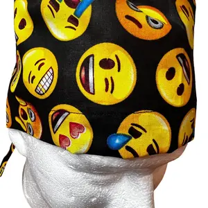 Emoji Surgical Scrub Cap 100% Cotton Unisex One Size Fits Most Breathable Hygienic Comfortable Scrub Hat with Fun Emoji Pattern