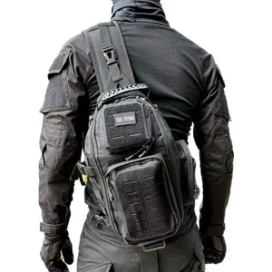 Letter Patched Buckle Design Zipper Multi-pocket Sling Backpack, Durable Casual Outdoor Sports Gym Bag, Military Tactical Bag, Tactical Bag, Multifunctional Sling Backpack for Men & Women, Fall Bag, Casual Crossbody Bag