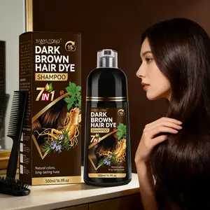 500ml Large-Capacity Dark Brown Herbal Gentle Hair Dye Shampoo 7 herbal extracts, mild & hypoallergenic 3-in-1: dye, cleanse, condition 15-min quick coloring, family-sized Leaves hair smooth, shiny & naturally healthy Suitable for all genders