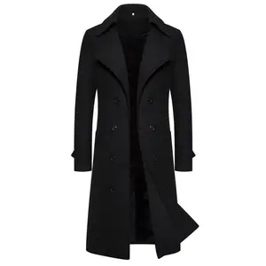 Men's Mid-Length Autumn and Winter Double Breasted Trench Coat Woolen Coat Slim-Fit Woolen Coat
