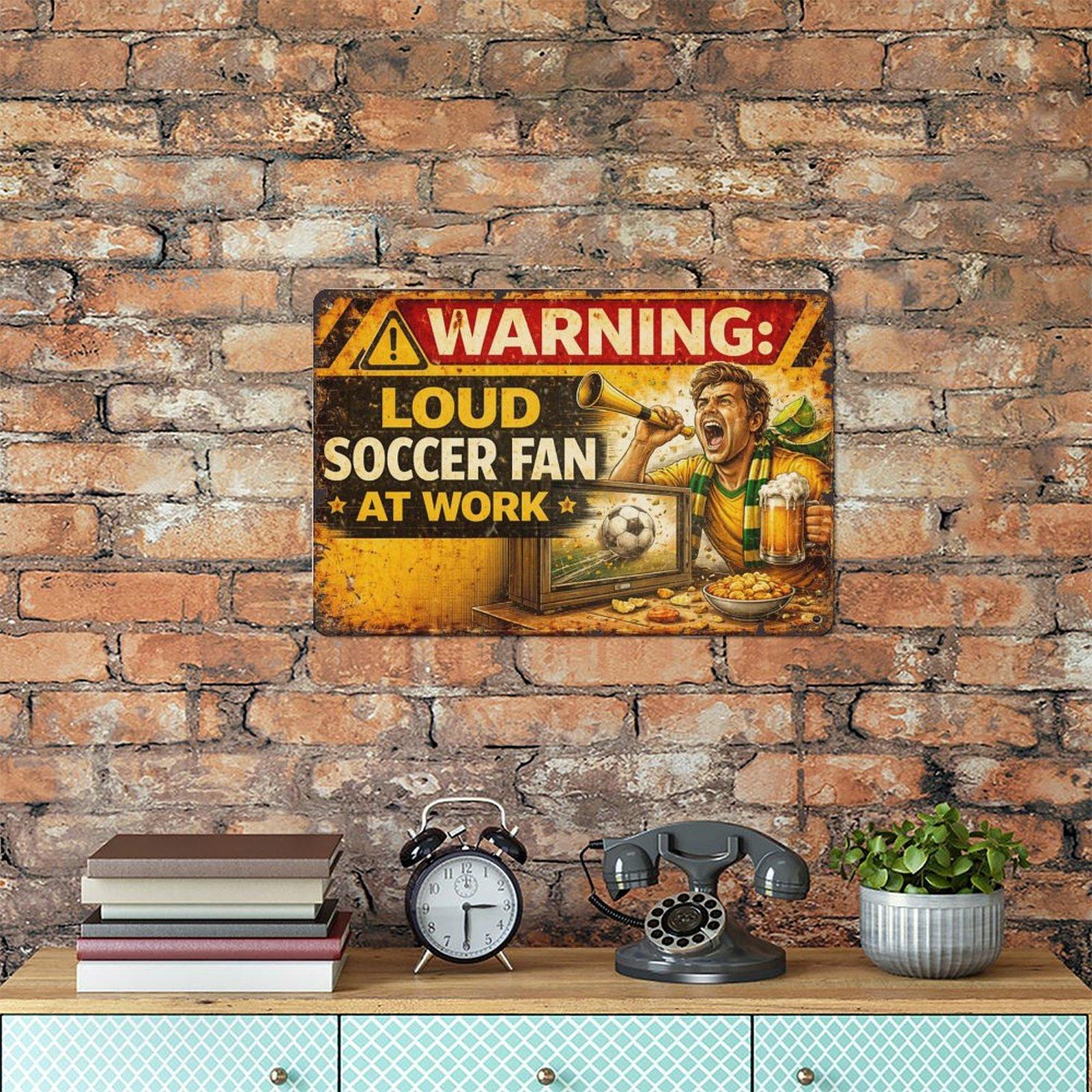Funny Soccer Warning Metal Sign 12x8 Inch Vintage Retro Wall Decor Football Fan Humor Gift for Men