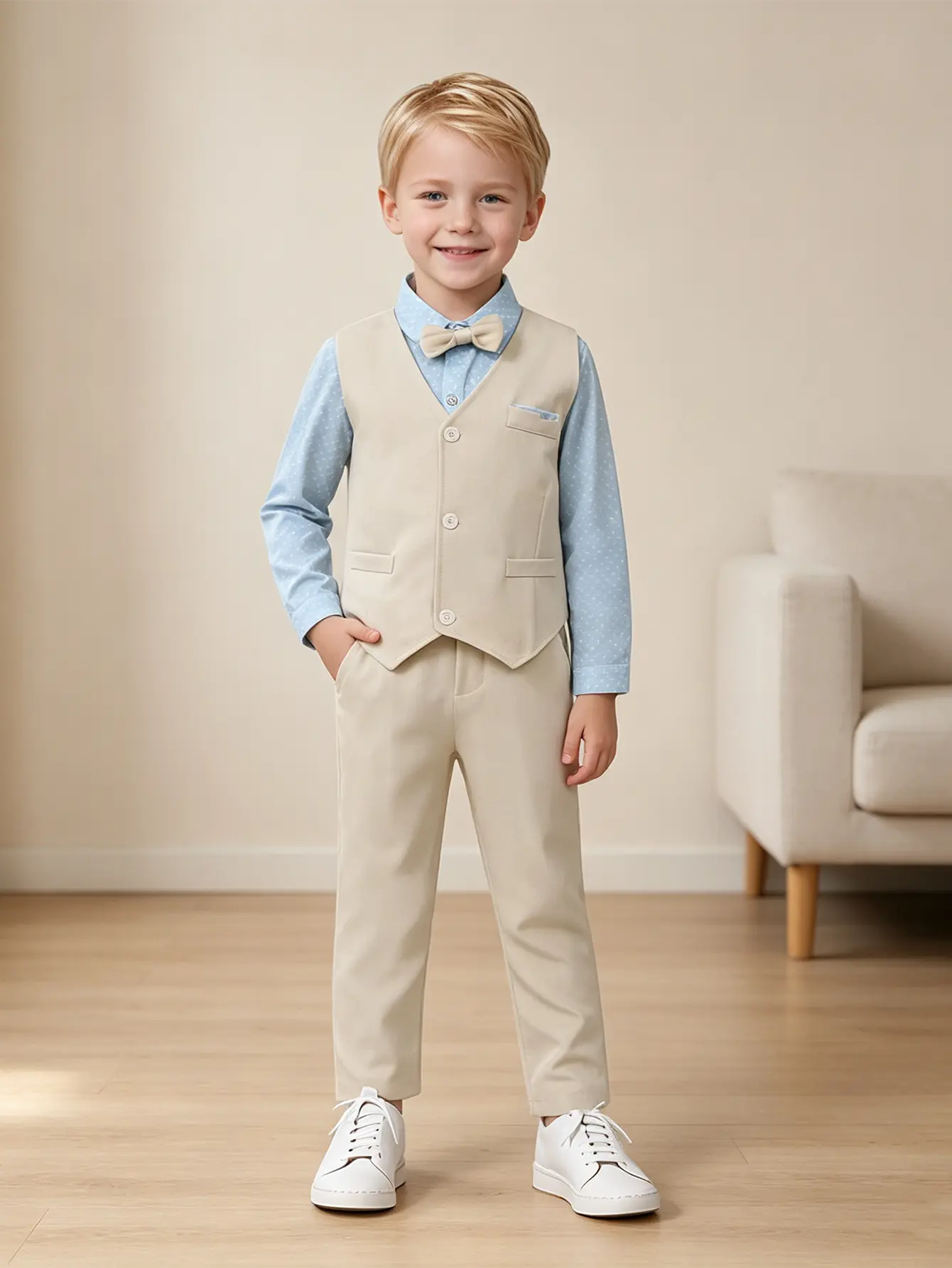 Toddler Boy Suit Baby Boy Cute Clothes Cet Gentleman Wedding Outfits Shirt Bowtie Vest Suspender Pants 1-5T Boys Church Birthday Formal Dress