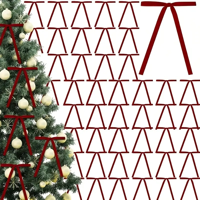 48pcs Classic Deep Red Christmas Bows Garland - Durable Bows with Sturdy Loop Ends for Ornaments, DIY Crafts, Home Party Decor - Fits Arch, Wreath, Tree, Outdoor Festive Supplies