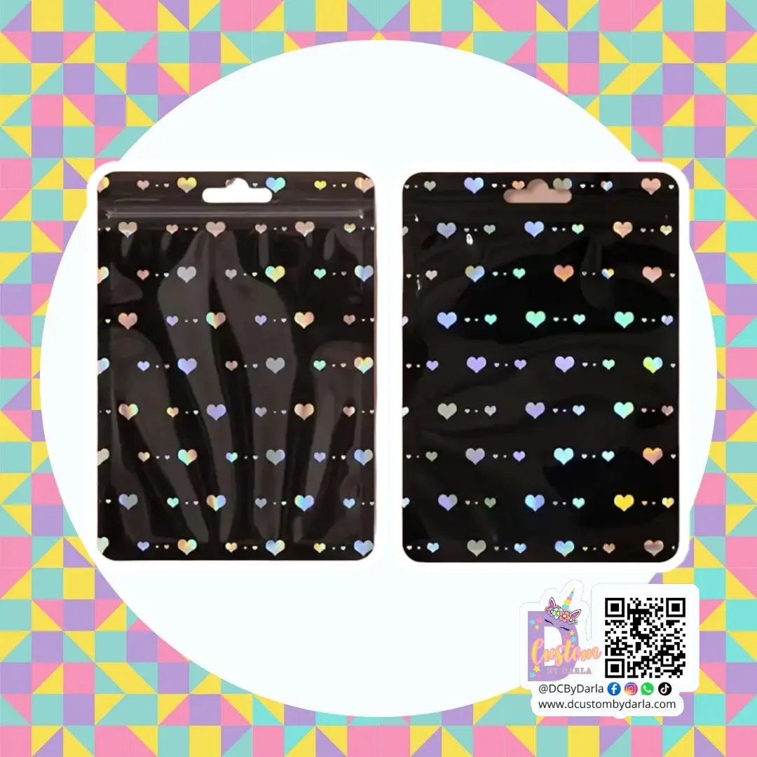 Ziplock black holo heart 4x6in