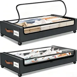 SpaceHacks 2-Pack Underbed Storage Boxes | Silent Wheels | Dustproof ​​Clear PVC Window |Organizer for Apartments/Dorms/Bedrooms |Back to School Must Have Dark Grey