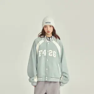 F426 Faux Suede Raglan Racing Varsity Jacket