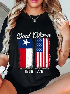 100% Cotton Unisex True Texan Dual Citizen Love Texas And America T-Shirt Casual Top