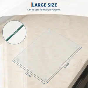 Tempered Glass Cutting Board with Rubber Feet, Rectangle Non-Slip Chopping Plate, Clear Glass Board for Countertop, Long Lasting Clear Tray, Shatter-Resistant, Heat-Resistant Kitchen Knives