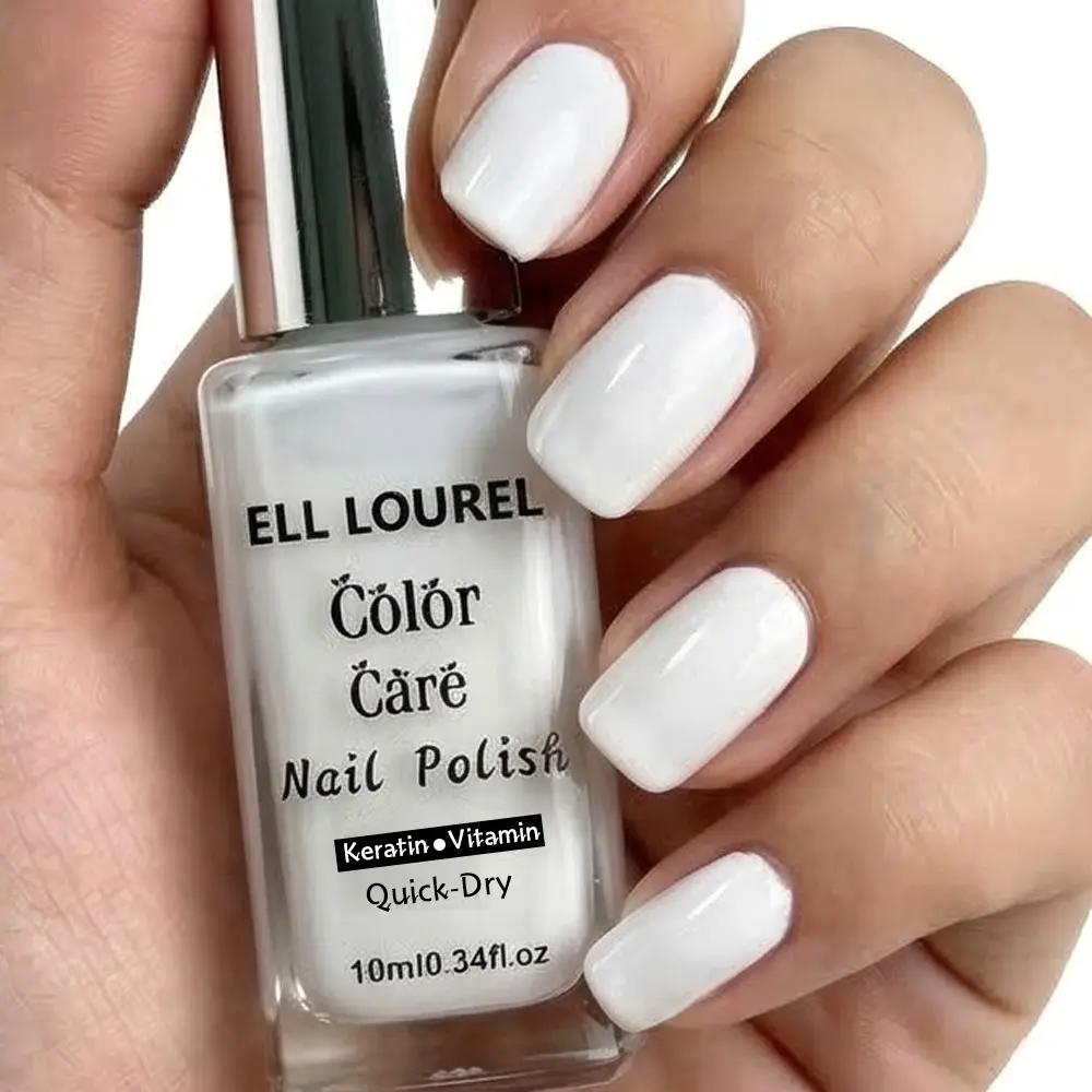 ELL LOUREL Nail Salon: Pure white, Long lasting nail polish, with high coverage that conceals natural nails, doesn't turn gray or yellow, delivers a clean, glossy, porcelain-like finish, perfect for everyday, versatile looks