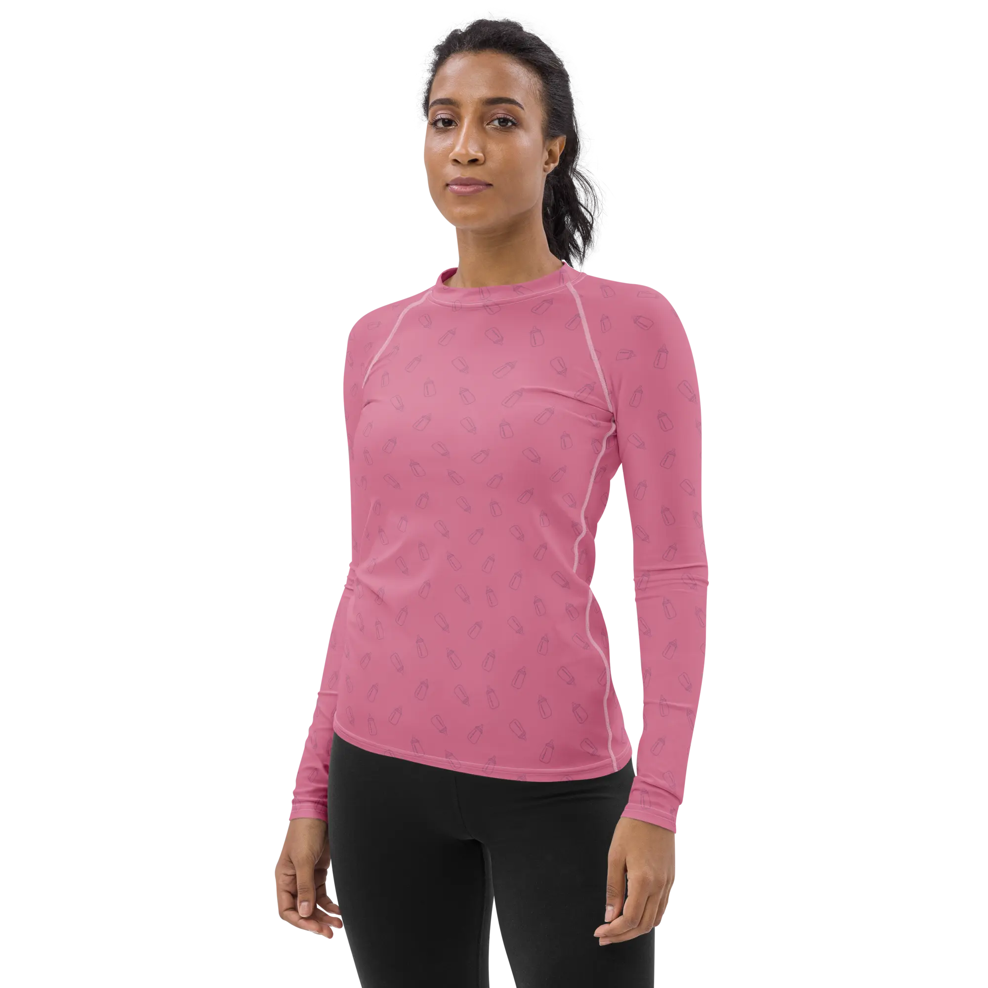 Baby Bottle Underscrub in Pink for Mother Baby, NICU, L&D Nurses and Healthcare Workers Uniforms, Fitted Long Sleeve