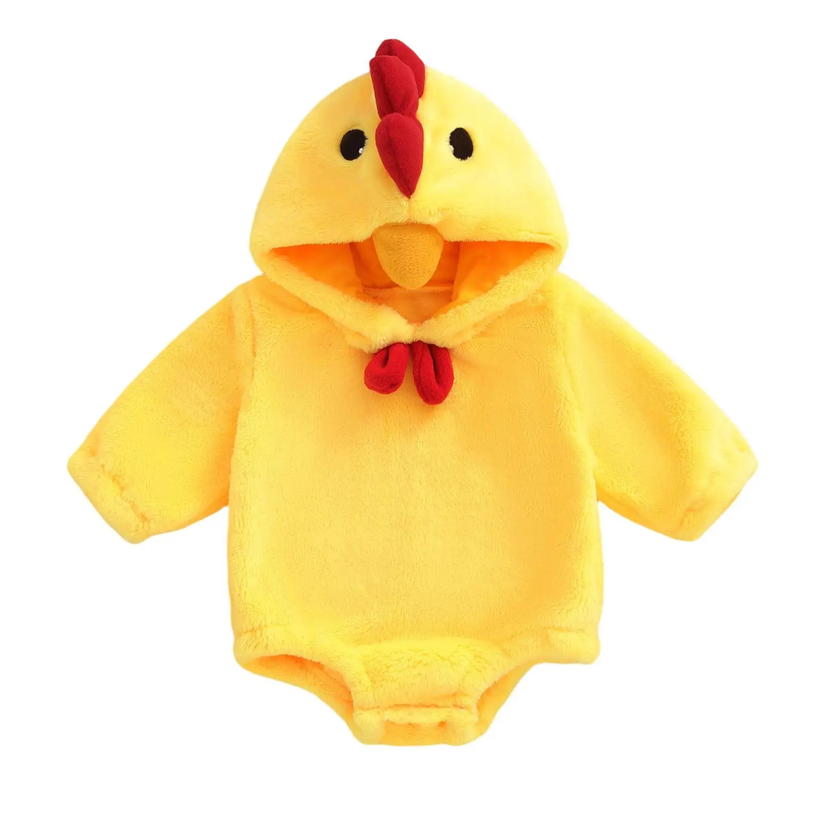Baby Chicken Cosplay Hooded Romper - Long Fuzzy Polyester Bodysuit for 12-18 Months (39-49 cm) Boys & Girls Thanksgiving Outfits