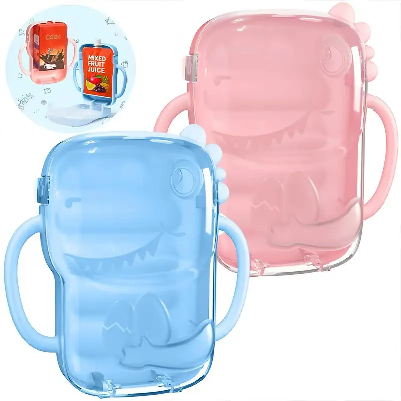 FLYBOK Anti-Squeeze BPA-Free Pouch Holder (Blue + Pink 2-Pack) - Reusable Home Accessory for Food Pouches, Juice Boxes, Yogurt, Dishwasher-Safe Multipurpose Kitchen Supply for Camping Containers Utensils
