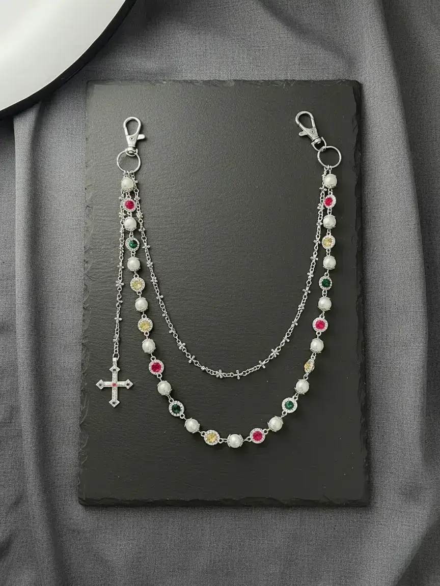Men's Imitation Pearl Pants Chain Accessory, Street Style Cross Pendant Waist Chain, All Seasons Denim Jeans Decoration, Maximalist Jewelry, Elegant Trendy Chain, Bling Chain, Vintage Body Jewelry, Chic Body Jewelry