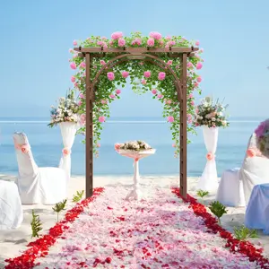 Wooden Garden Arbor Arch with Trellis Panels, Weatherproof Fir Wood Arbor Trellis and Pergola Archway for Climbing Plants, Roses, Grapevines and Hanging Baskets, Flat Top Wedding Event Backdrop for Patio Lawn Entryway