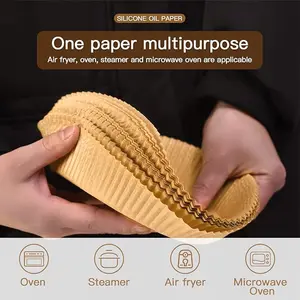 Air Fryer Liners Disposable, 50Pcs  [Food Grade Material] Unbleached Parchment Paper Liners Non-Stick & Waterproof Oilproof for 5-8 QT Airfryer Basket, Baking, Roasting Microwave, Oven
