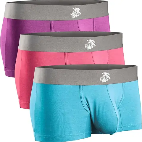 Men's 3-Pack 3in Luxe Modal D-Pouch Boxers/Trunks Set - Stretch Jersey, Multicolor Spandex, Breathable Undergarments, Plain Socks, 3 In