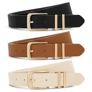 SUOSDEY 1/2/3 Pack Women Belts For Jeans Dresses Pants Ladies Leather Waist Belt with Gold Buckle