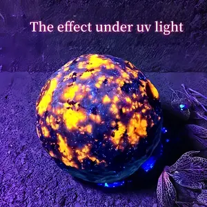 Natural Crystal Firestone Pit Ball, Carved Surface, Planetary Design, Unique Gift for Halloween, Thanksgiving, Christmas, 3-6cm Pocket Size