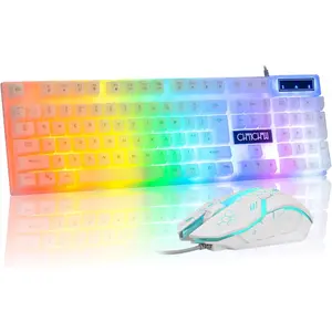Keyboard and Mouse, 104 Keys Rainbow Backlit Keyboard and 7 Color RGB Mouse, White Gaming Keyboard and Mouse Combo For PC, Laptop, Xbox, PS4 Gamers and Work