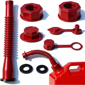 Red Gas Can Spout Replacement, 1/2/5/10 Gallon Gas Can Nozzle Kit, include 2 Different Size Screw  Caps, Gas Can Vent Caps, Base Caps, Thick Rubber pad and Spout Cover